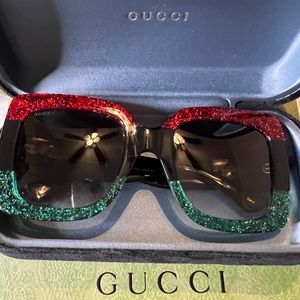 Gucci Square Frame GG0083S Sunglasses Glitter Red Black Green